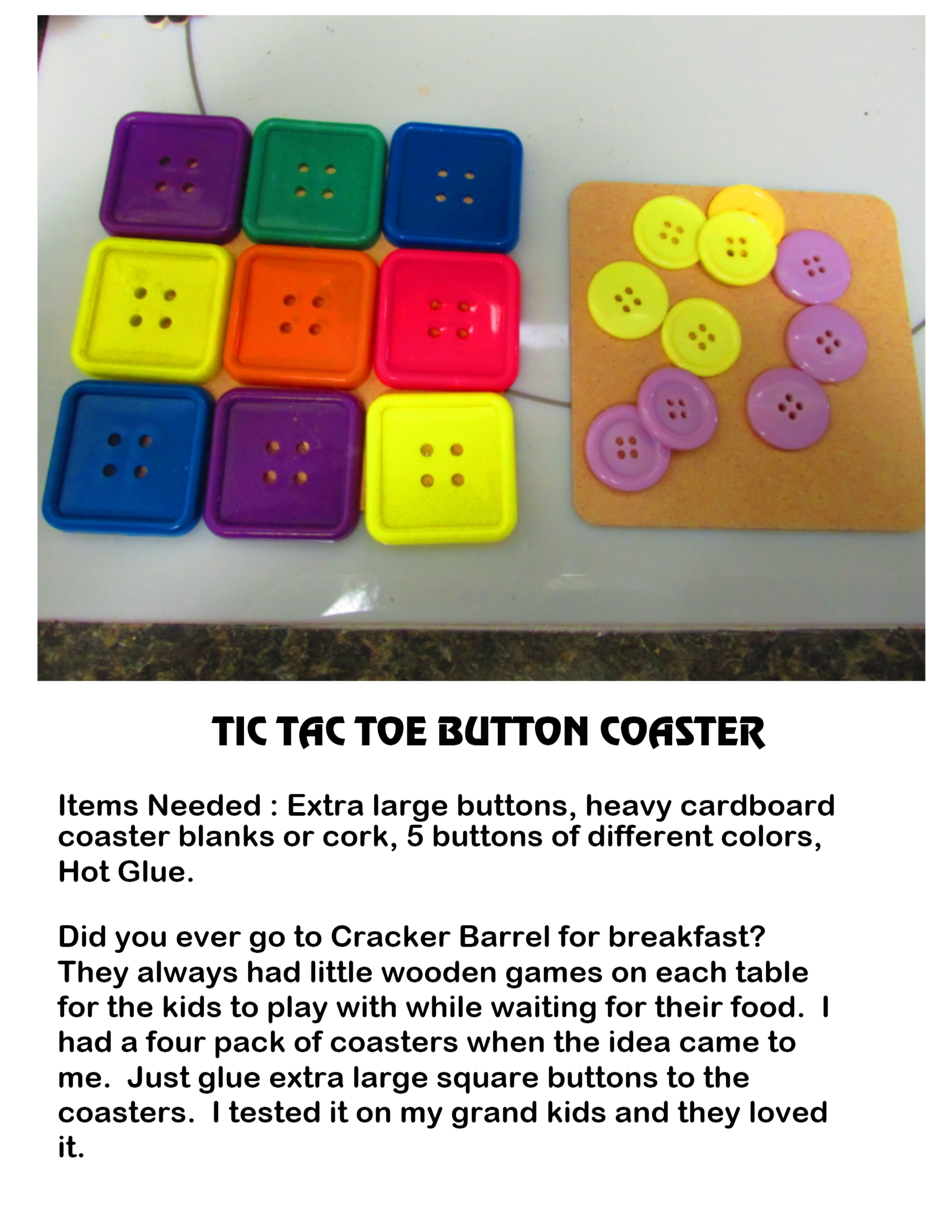Tic Tac Toe Button Coaster Lynndaviscakes
